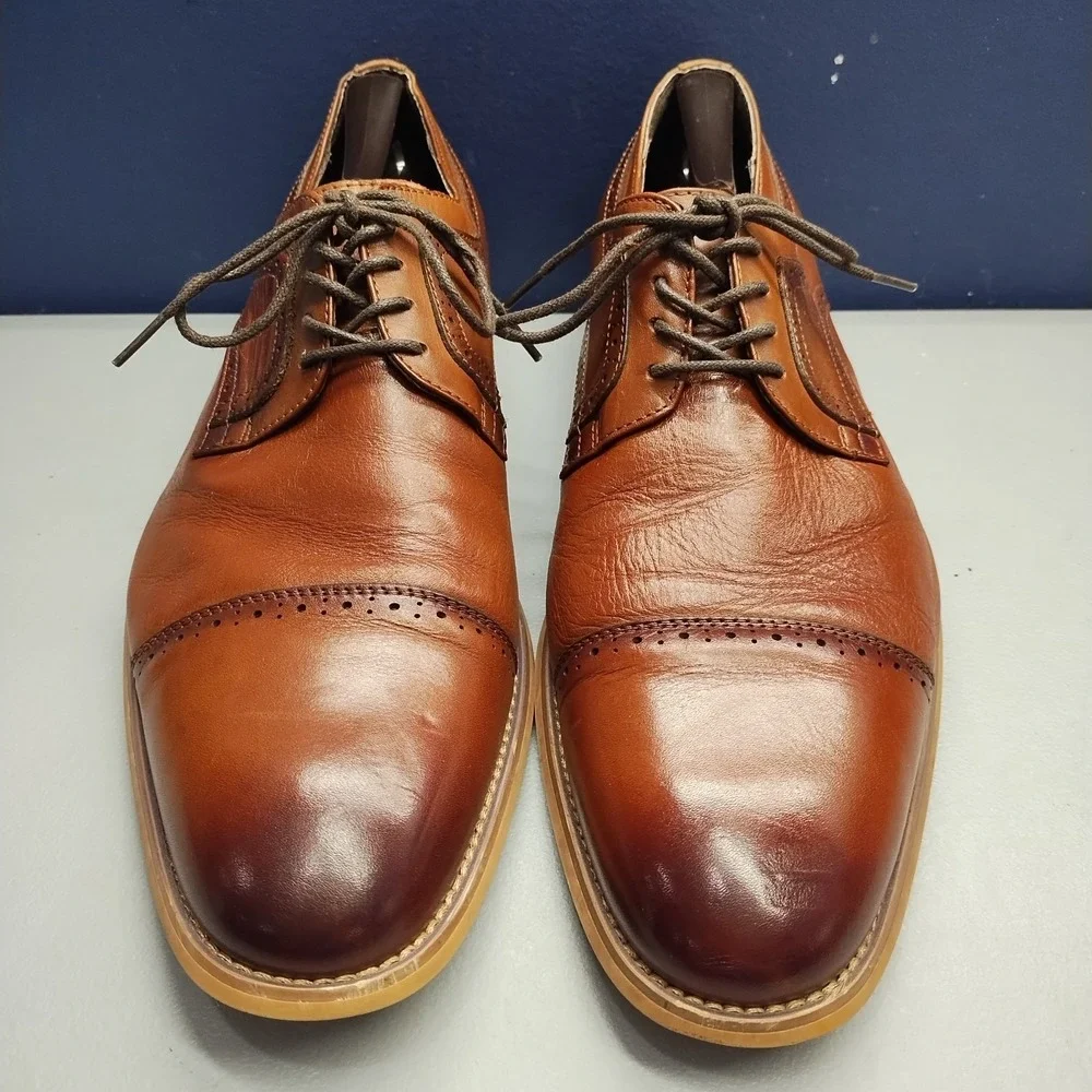 Stacy Adams Dickinson Oxford Shoes Mens US 11.5M Brown Leather Cap Toe 25066-221